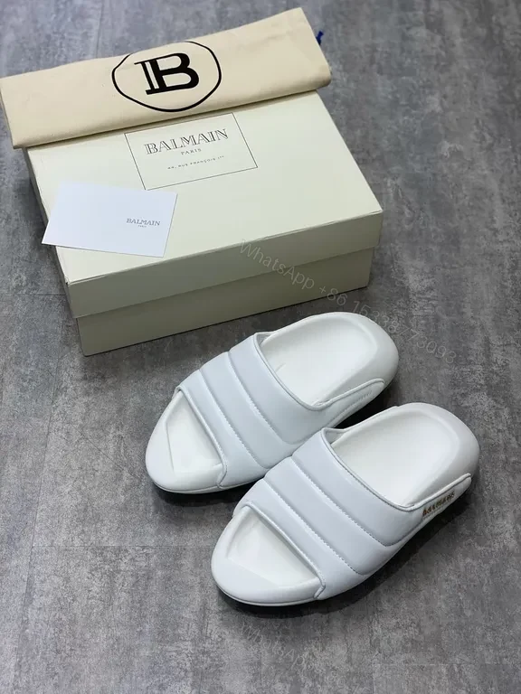 View 5 of White Balmain Leather Slides â€“ Contoured Comfort Slip-Ons