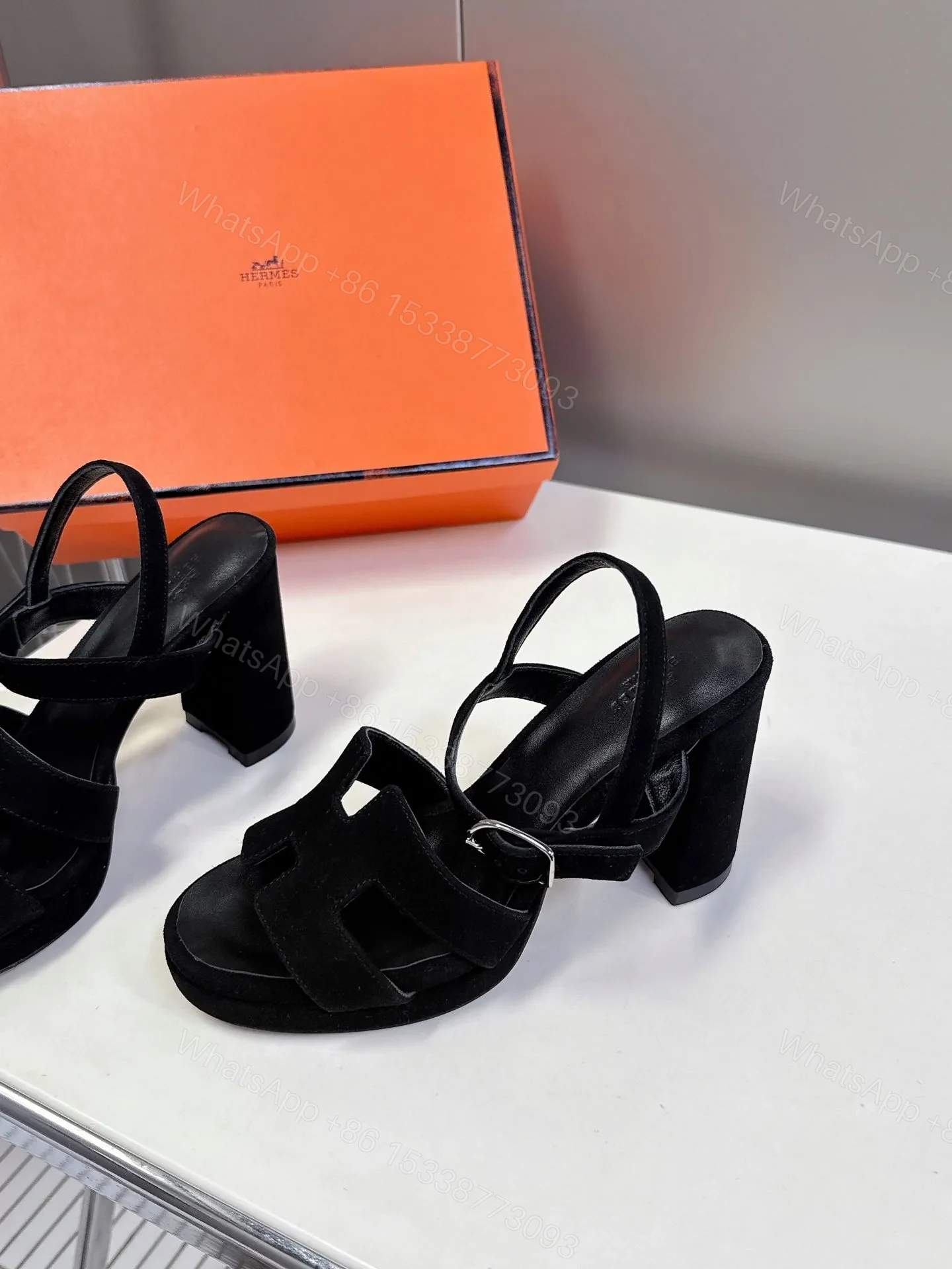 View 4 of Hermes Women Black Suede Sandals