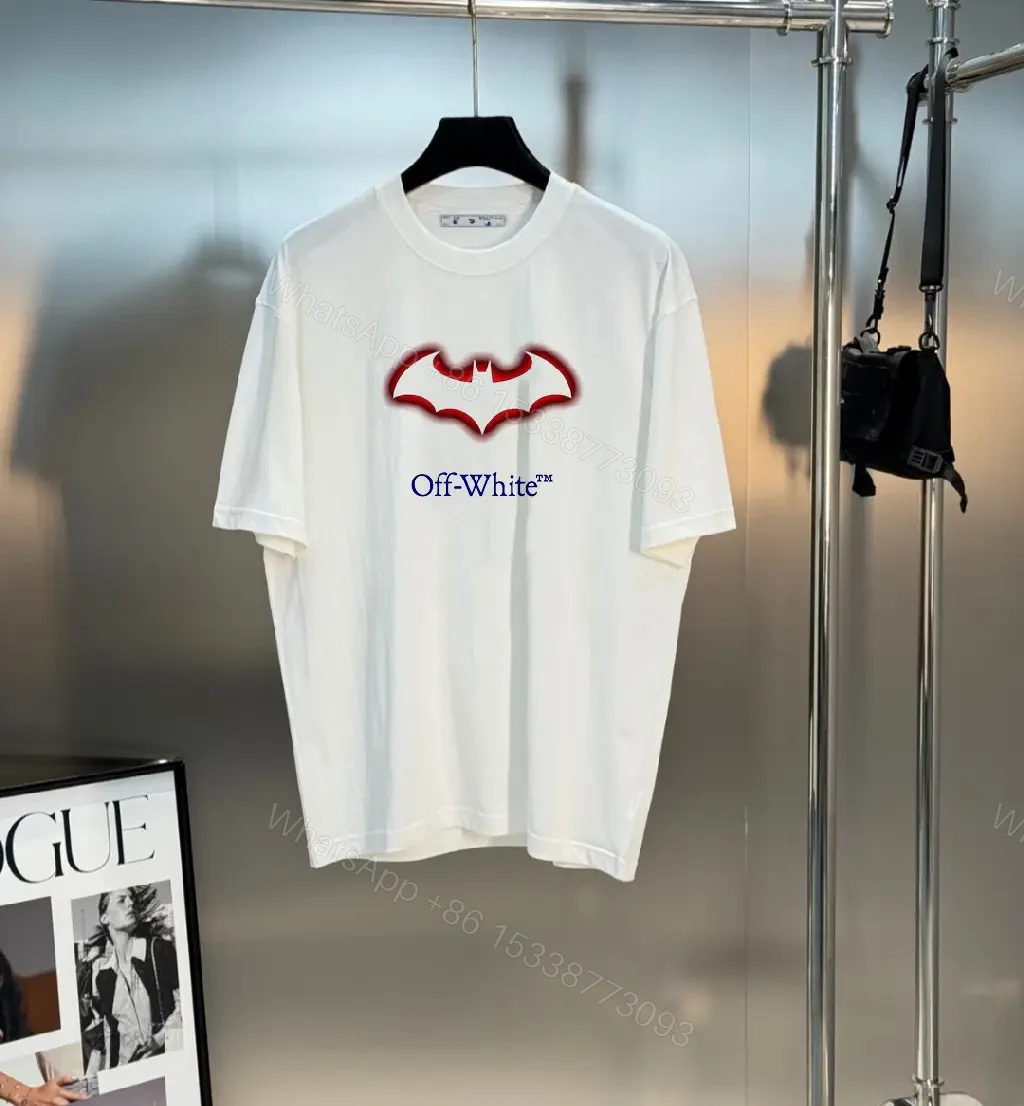 View 6 of Bold Graphic Tee: Red Bat + Off-White Typography, Cotton Blend