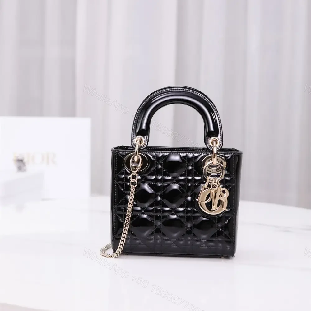 View 4 of 高仿Dior*Lady戴妃包漆面小牛皮淡金扣Mini免檢版