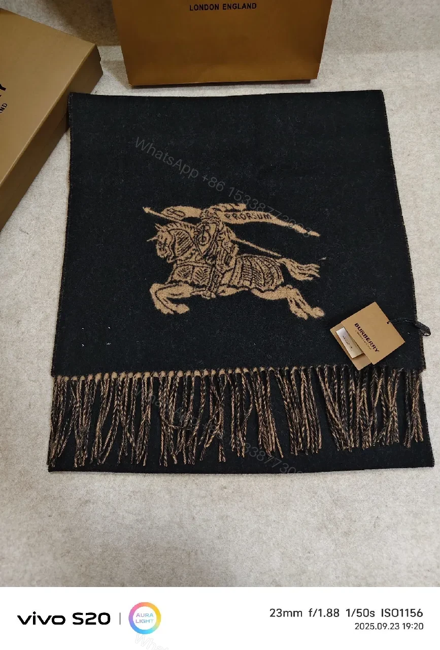View 7 of Lux Cashmere-Blend Scarf: Dual-Tone Intarsia, Fringe, Luxe Style
