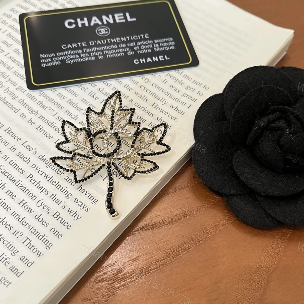 View 3 of Chanel Cc Leaf Brooch Black Gold