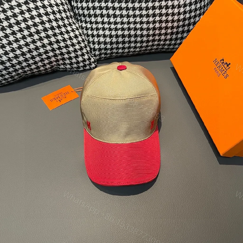 View 9 of Two-Tone Beige & Red Cap with Signature H Accent Cap