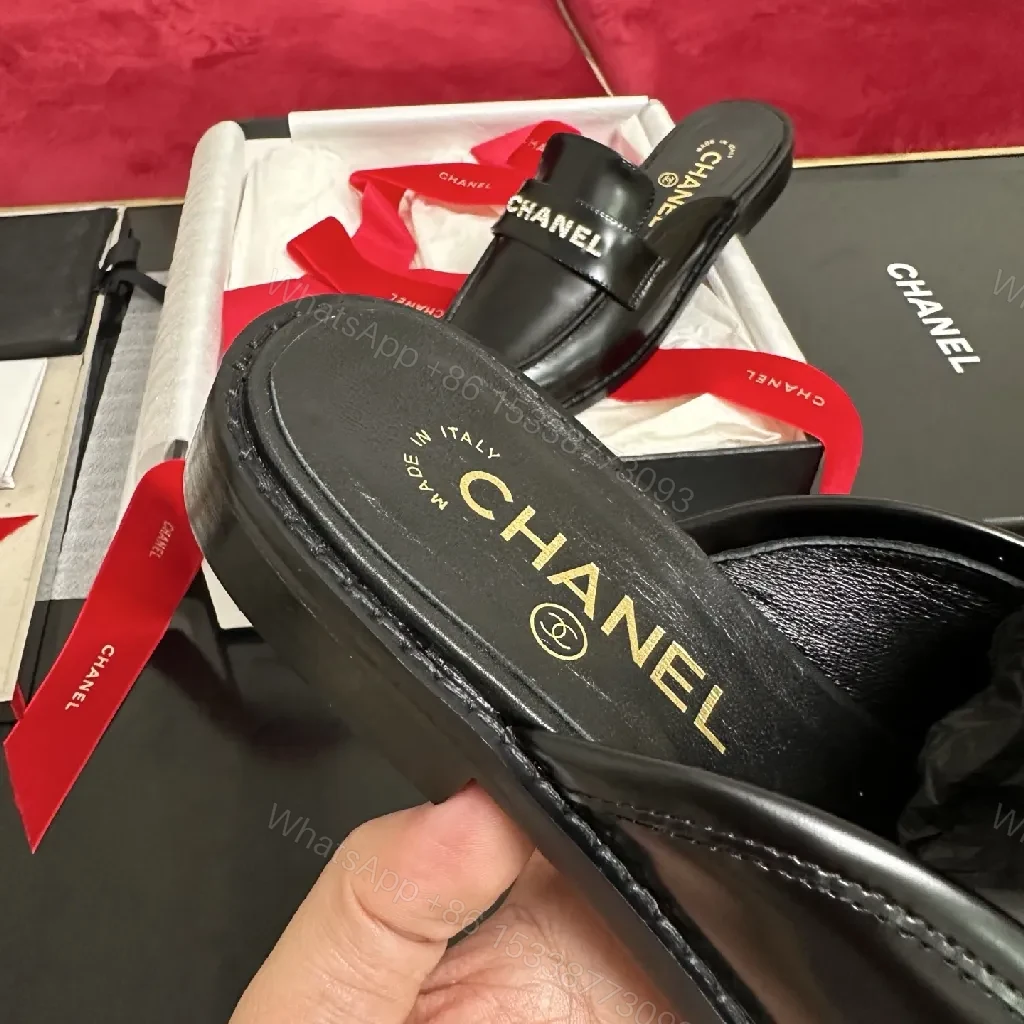 View 4 of Chic Leather Slip-On Sandals - Designer-Style Comfort