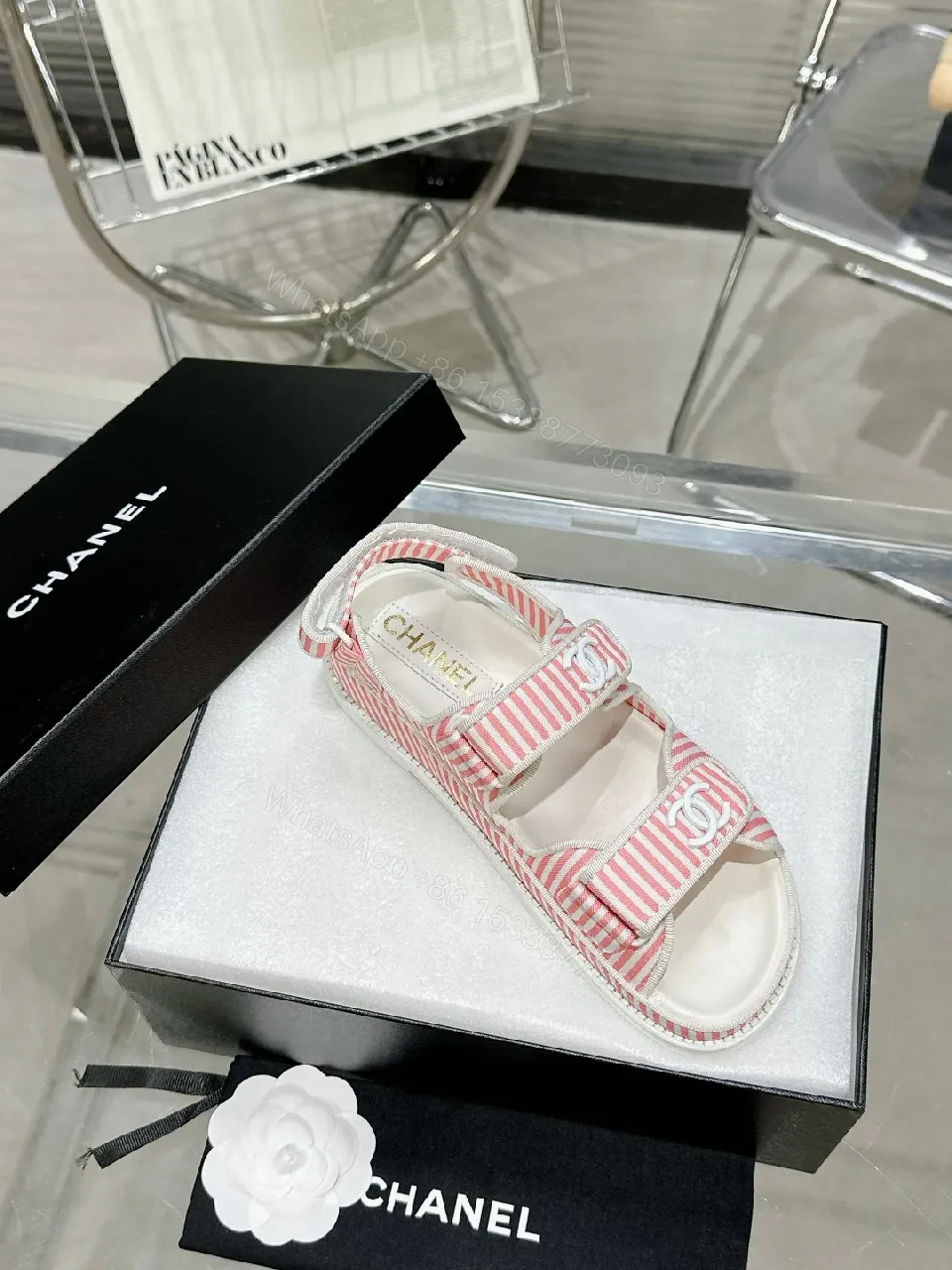 View 9 of Playful Stripes Sandals: Pink-White Luxury Comfort Flats