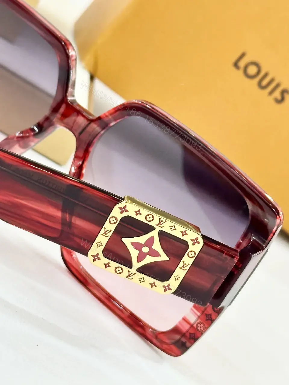 View 2 of Oversized Luxe Frame Sunglasses with LV Accents and Gold Plate