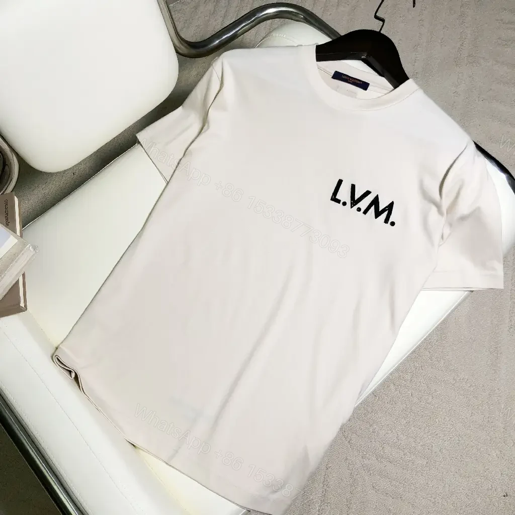 View 5 of White Cotton Minimal T-Shirt with LV.M Logo