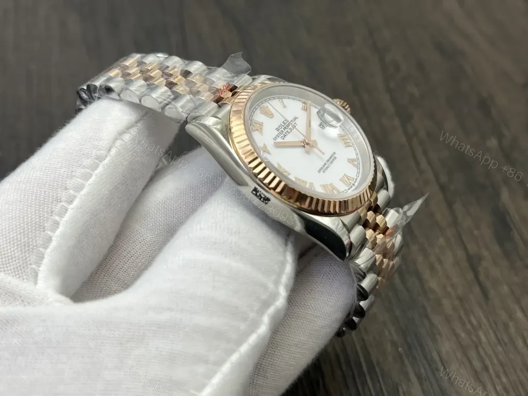 View 5 of Rolex Datejust 36 Stainless Steel Yellow Gold Fluted White Roman Jubilee 126233-0029
