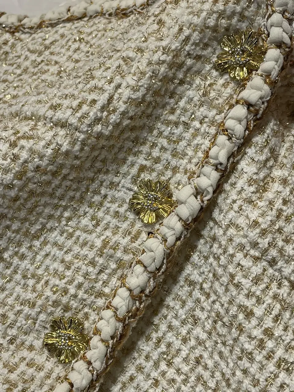View 4 of Cream Bouclé Vest, Gold Buttons, Textured Luxe Style, Buttoned Front Vest