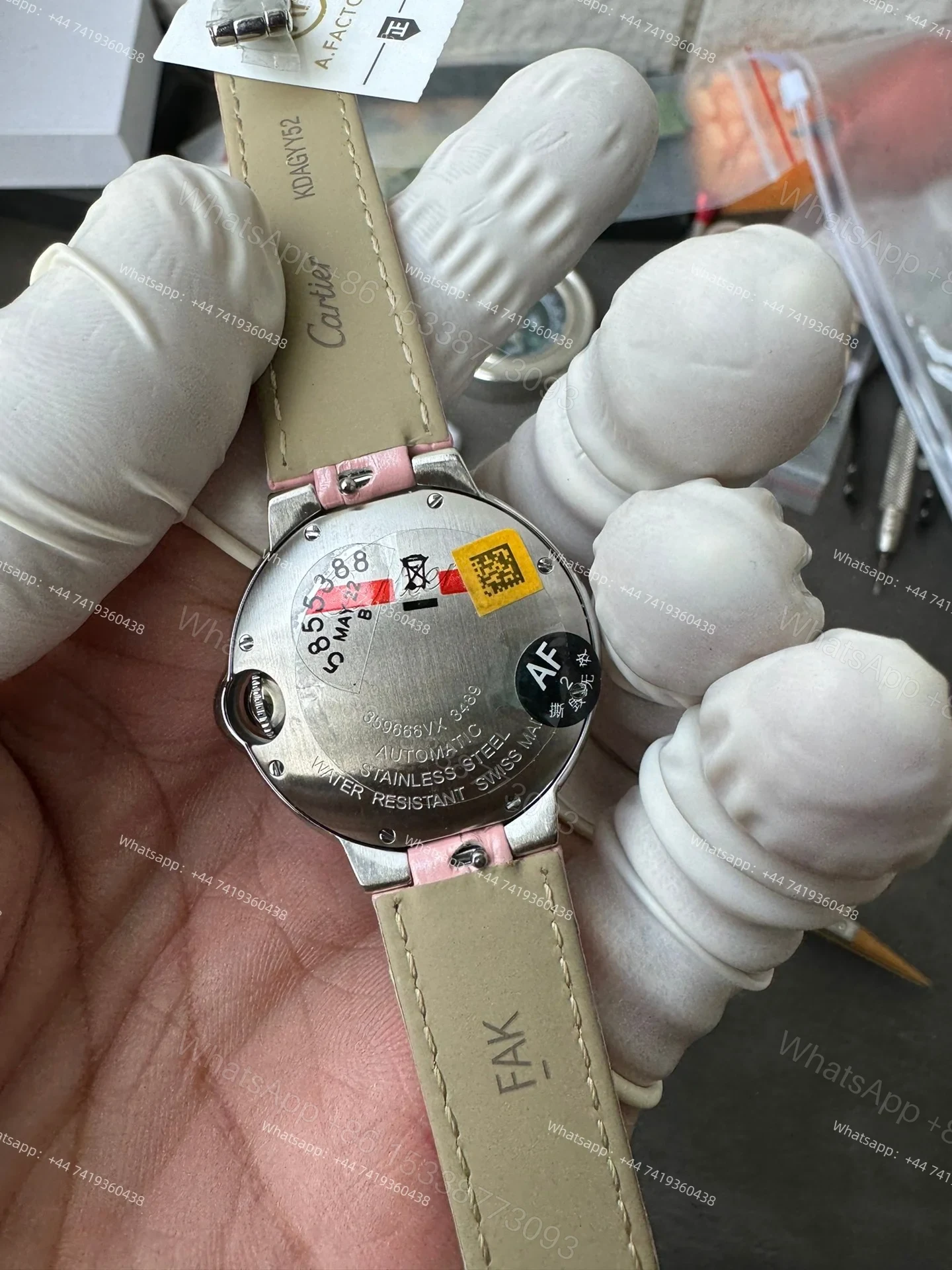 View 11 of Cartier Super Clone Ballon Bleu Diamond Bezel 33MM Pink Leather Strap