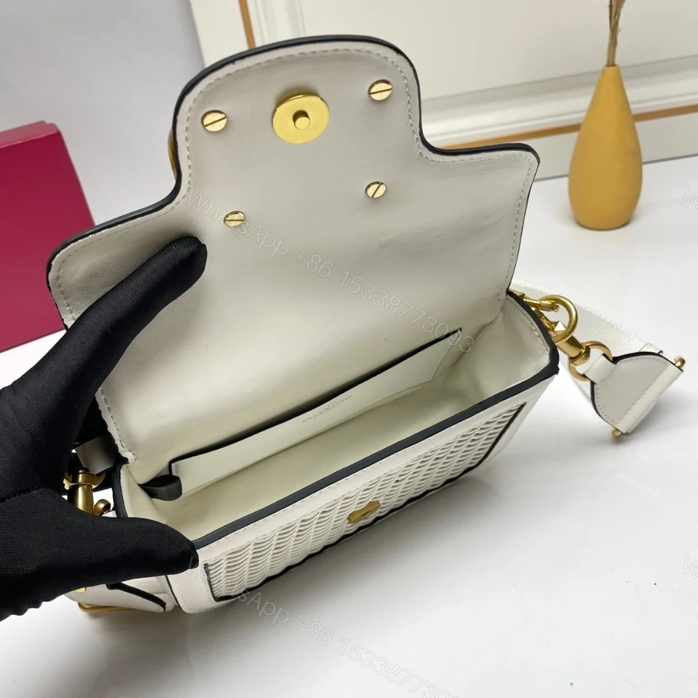 View 5 of VALENTINO GARAVANI ALLTIME VLOGO WOVEN LEATHER SHOULDER BAG WHITE 22CM