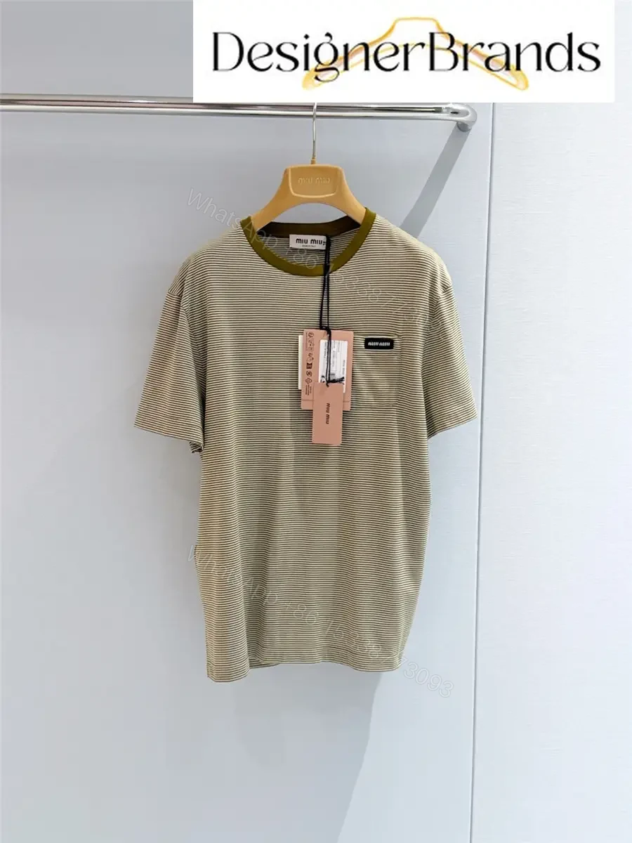 Miu Miu Ivory and Olive Green Cotton T-Shirt — view 1