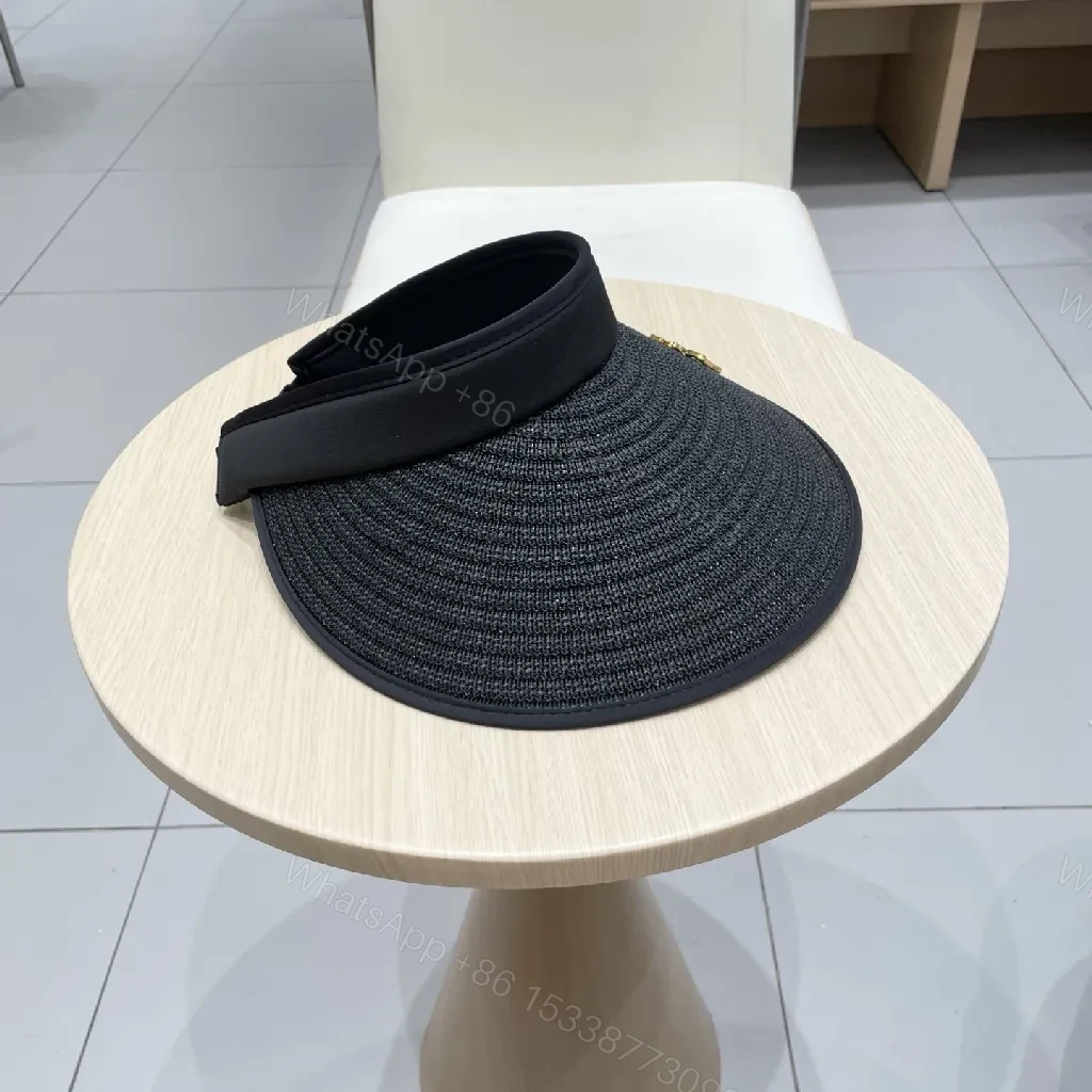 View 6 of Black Straw Visor + Handwoven Straw + Luxe + Gold Dior Accent + Visor