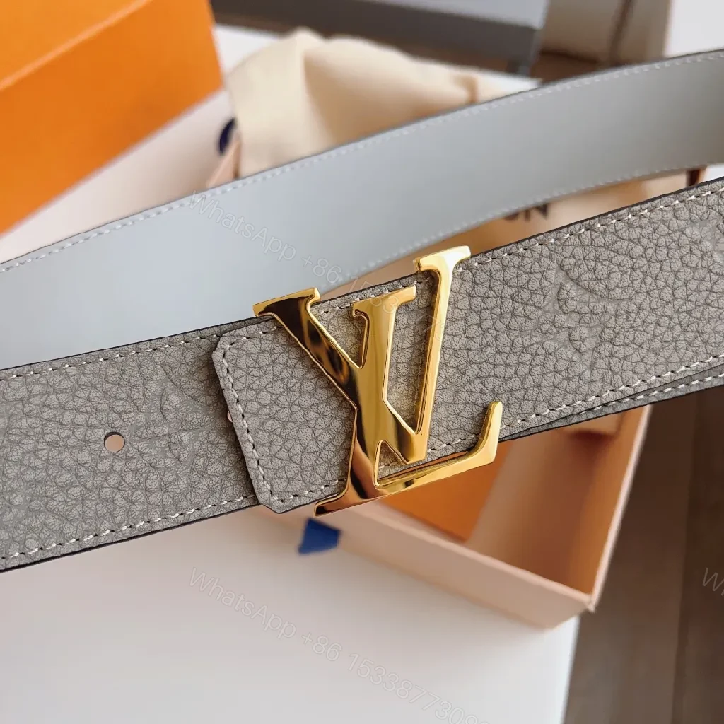 View 2 of Gray Leather Belt with Gold Buckle - Refined Style Accessory