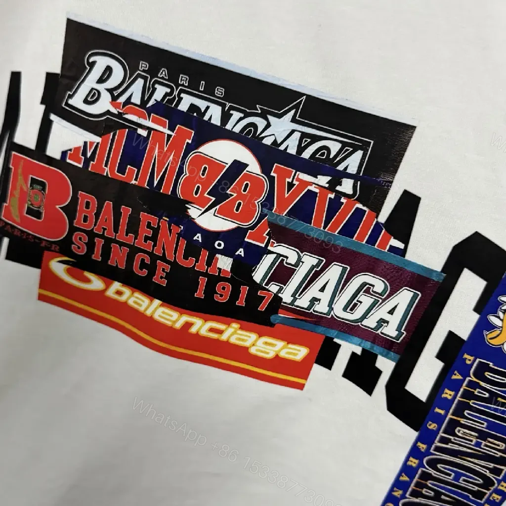 View 3 of White Cotton Oversize T-Shirt Balenciaga Graphic Patch Style Trendy Top