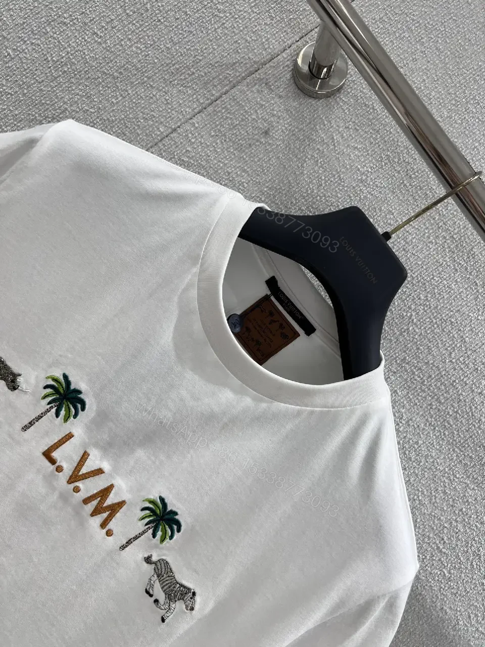 View 5 of White Cotton T-Shirt with LVM Embroidery, Polo-Feel Comfort