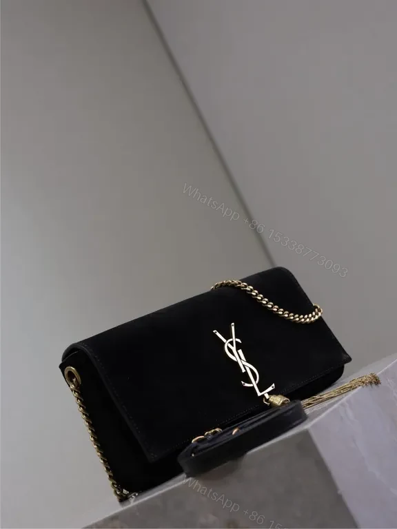 View 7 of Refined Velvet Black Bag with Gold YSL Hardware