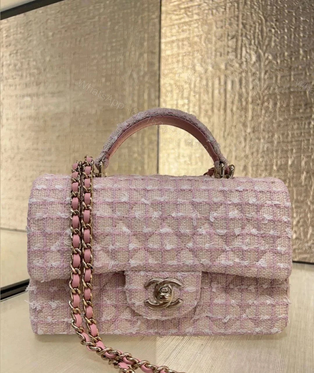 View 6 of CHANEL Tweed Quilted Mini Top Handle Rectangular Flap