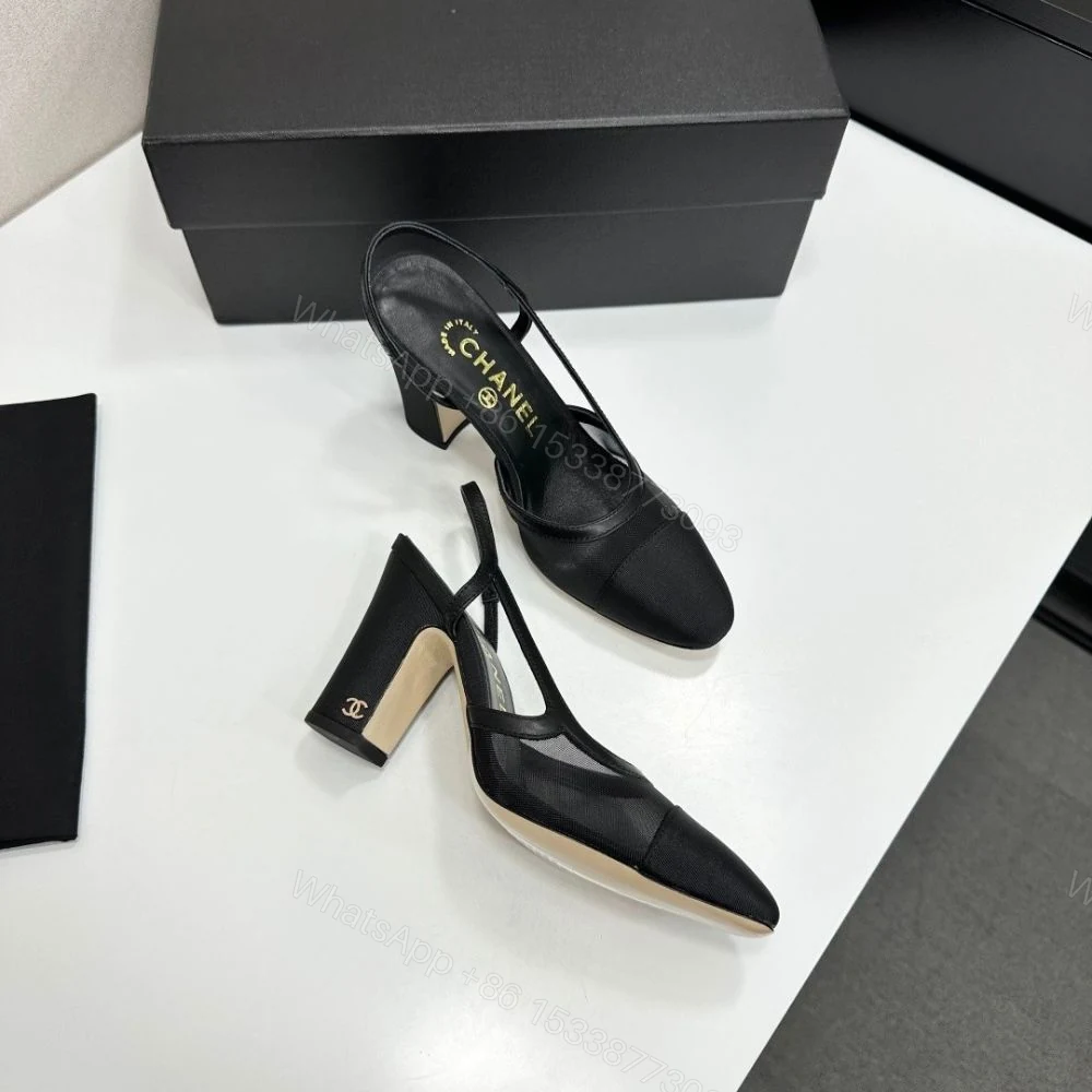View 3 of Chanel Slingbacks Mesh And Grosgrain Black