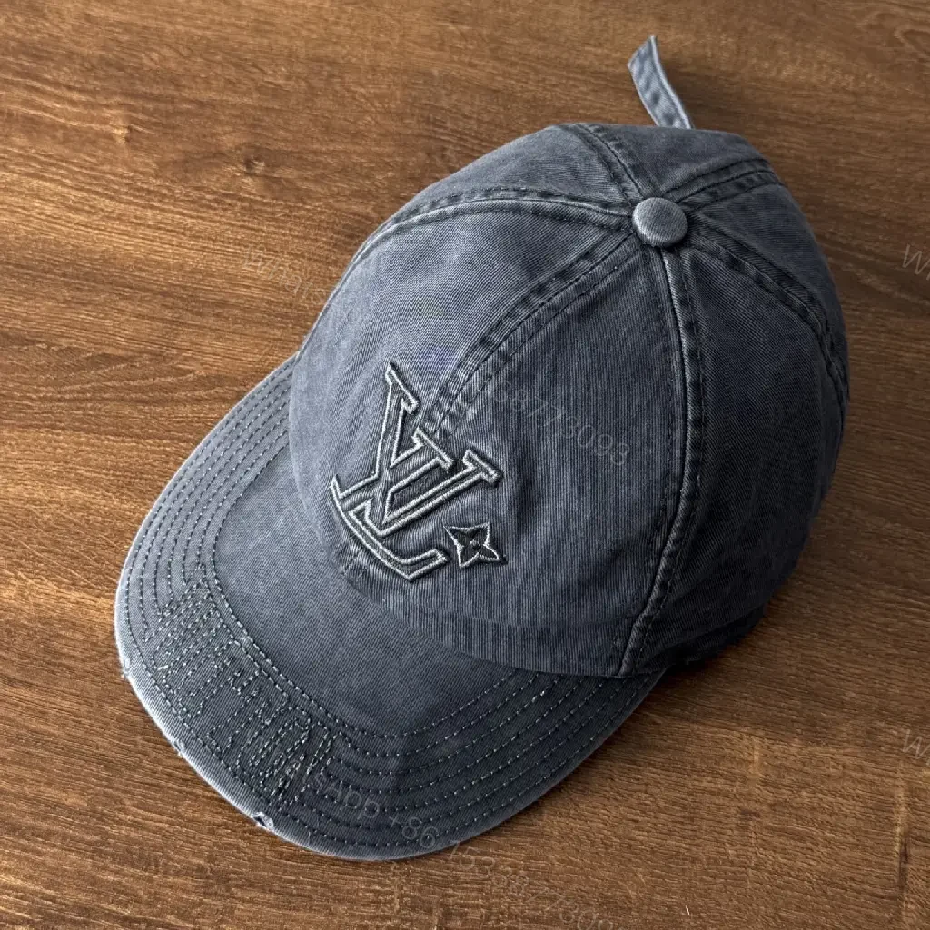 Denim Luxe Cap with Embroidered Monogram Emblem — view 1