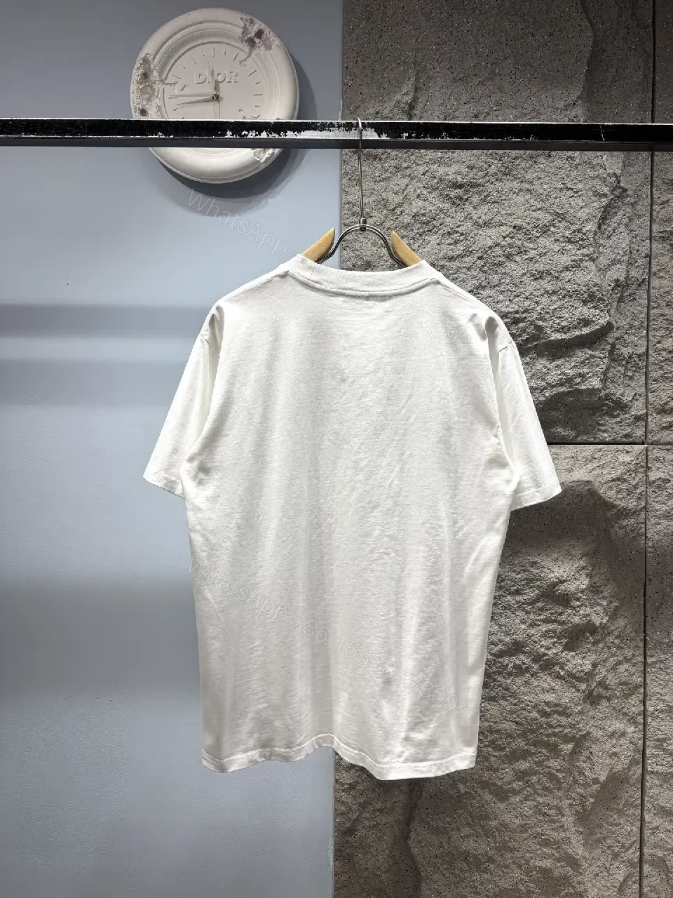 View 8 of White + Cotton Blend + Graphic Tee + Subtle Dior-Inspired Logo + T-Shirt
