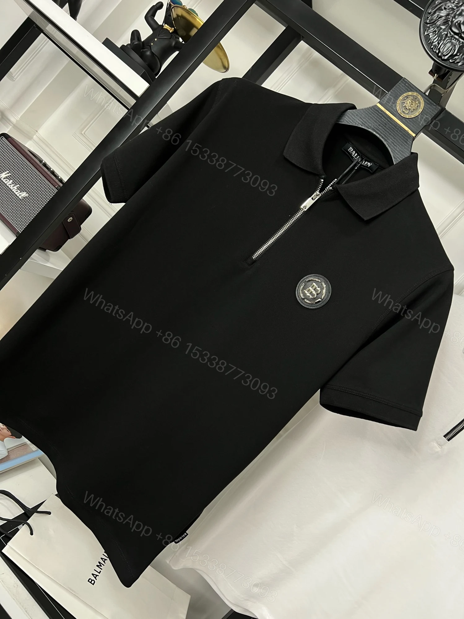View 7 of First Copy BALMAIN Premium Zip Collar T-Shirt
