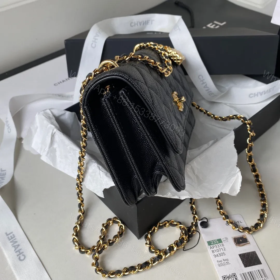 View 3 of Chanel Woc Charm Replica 11 Handbag Lizard Skin Black With Gold Lock 20cm