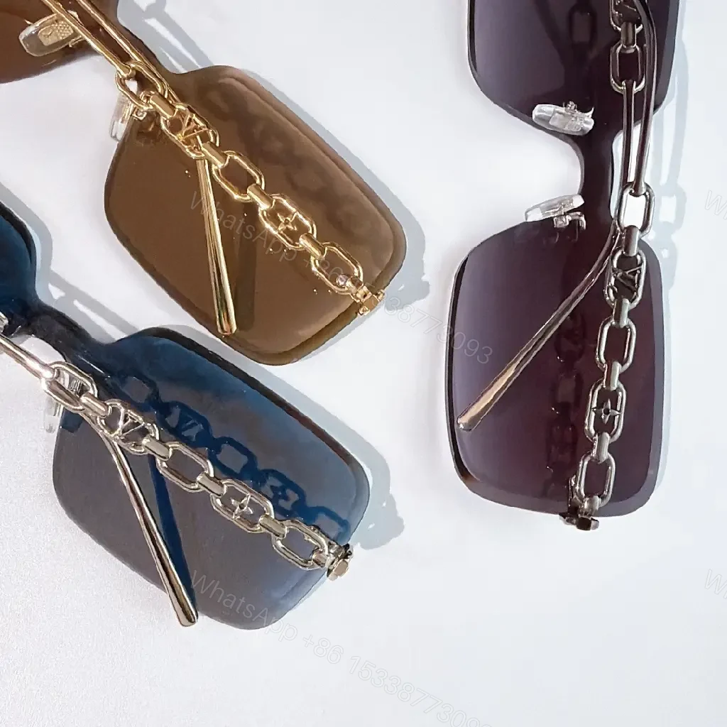 View 10 of Geometric Luxe Sunglasses with Chain Detail - Shield Lenses