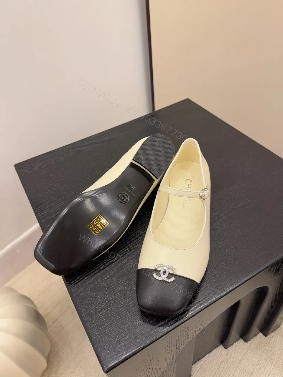View 7 of Two-Tone Mary Jane Flats with Logo Hardware, Elegant Everyday Footwear