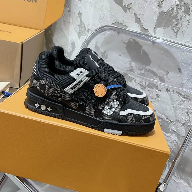 View 7 of Checkerboard Leather Sneaker: Luxury Casual Luxury, LV-Inspired Black/White Shoes