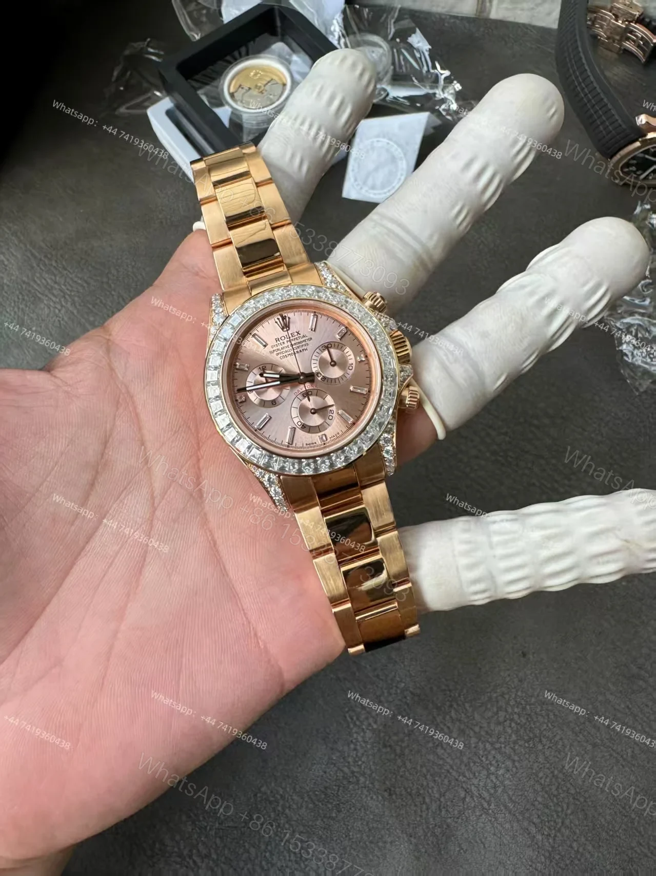 View 21 of Rolex Super Clone Daytona 126595TBR 1:1 Replica Watch – 18K Rose Gold Diamond Beze 4131 movement