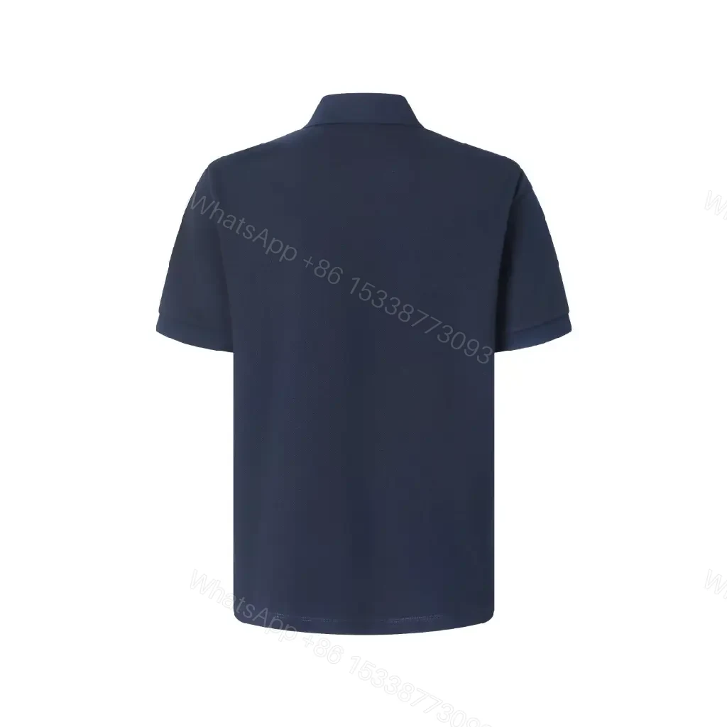 View 3 of Navy Cotton Polo: Subtle Branding, Tailored Comfort Shirt