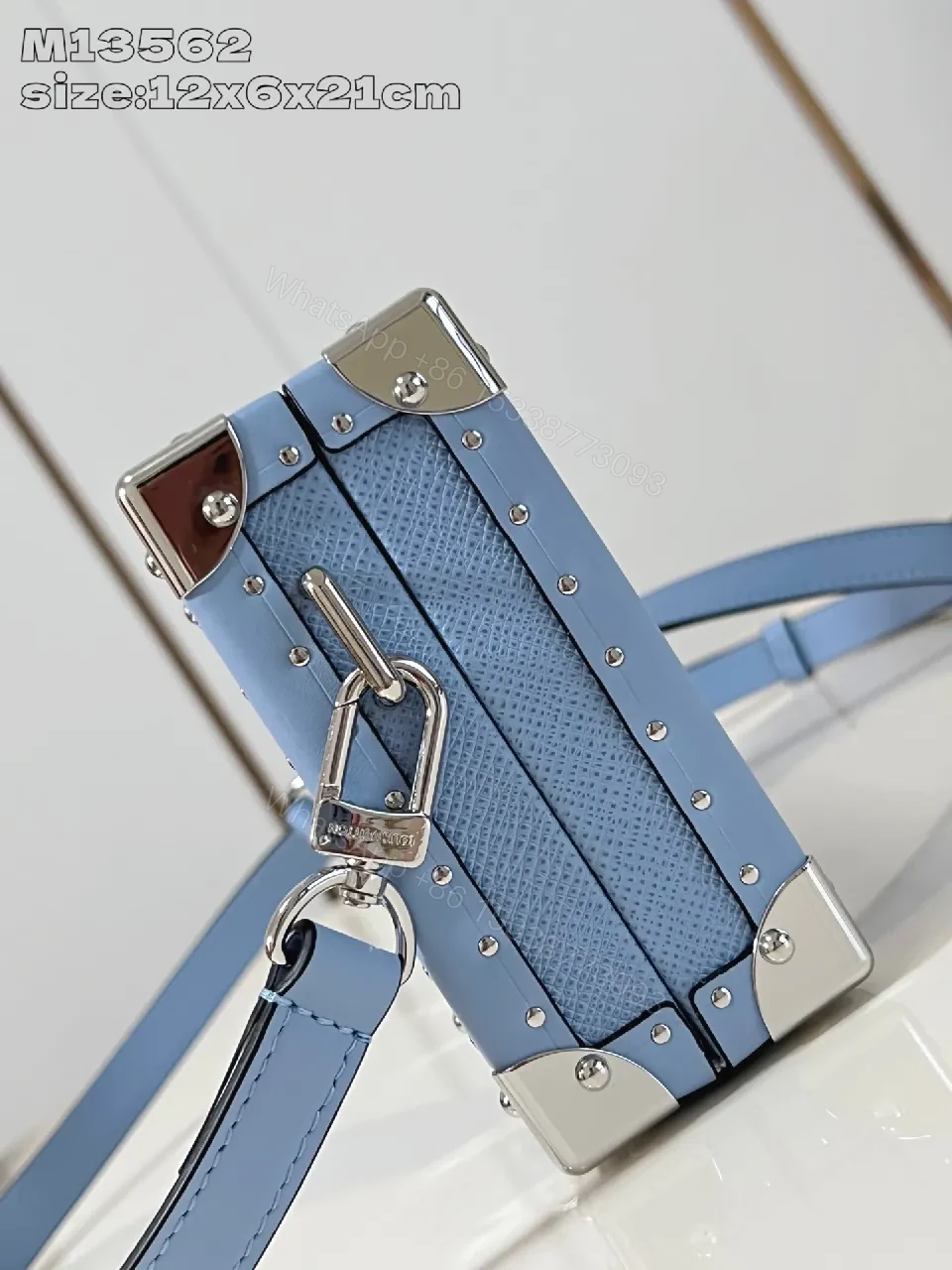 View 2 of Pastel Blue Monogram Satchel: Modern Structured Luxury Bag