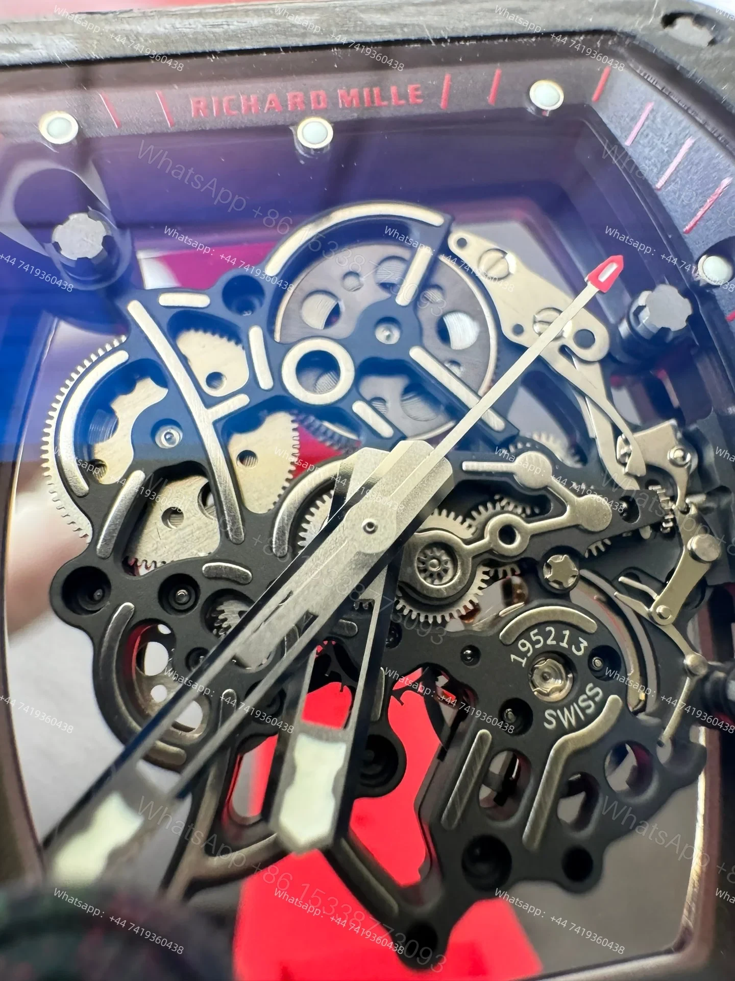 View 17 of Super Clone Richard Mille RM 055 Carbon TPT Red Rubber Strap 1:1 Replica Watch