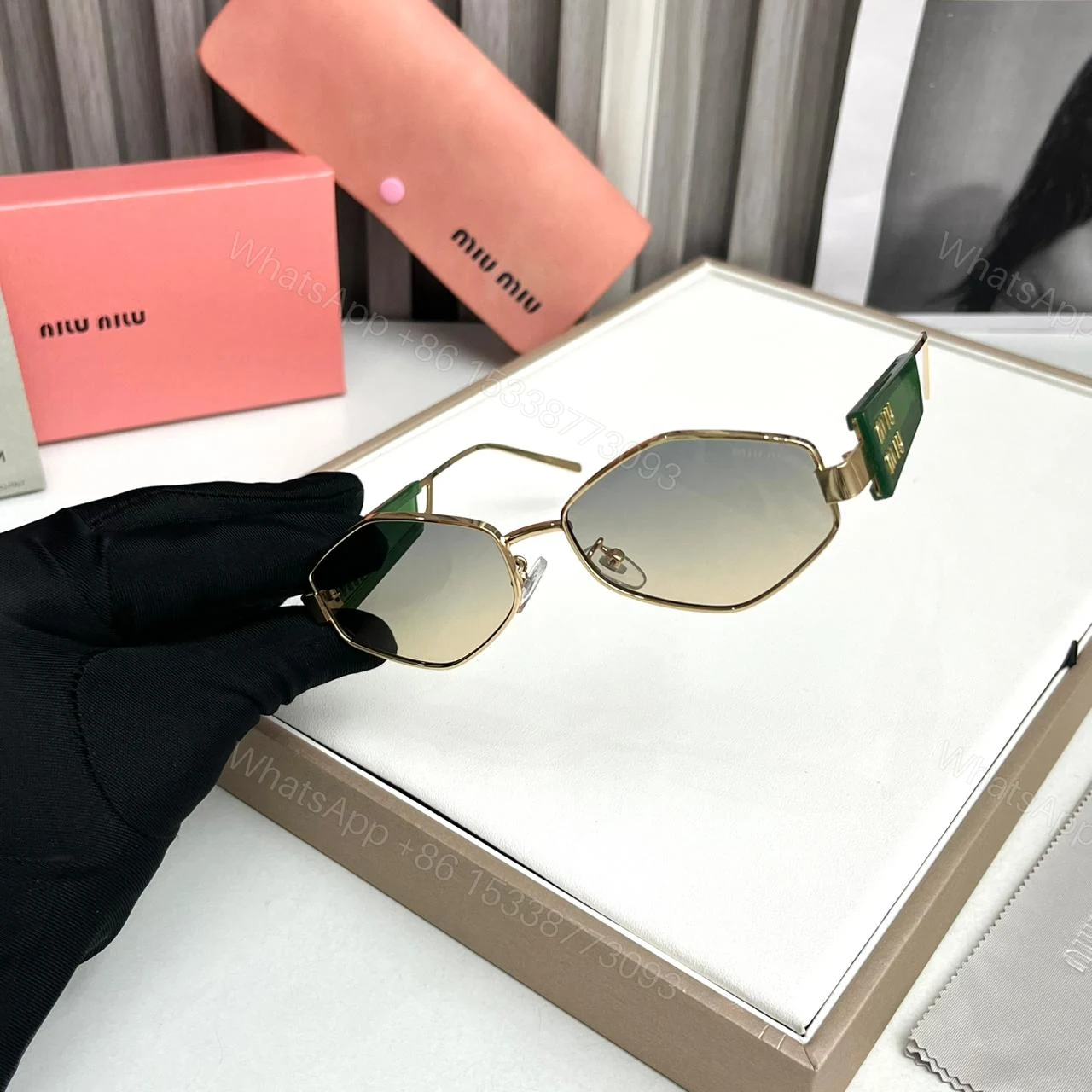 View 2 of Miu Miu Hexagon Green Sunglasses – One Size