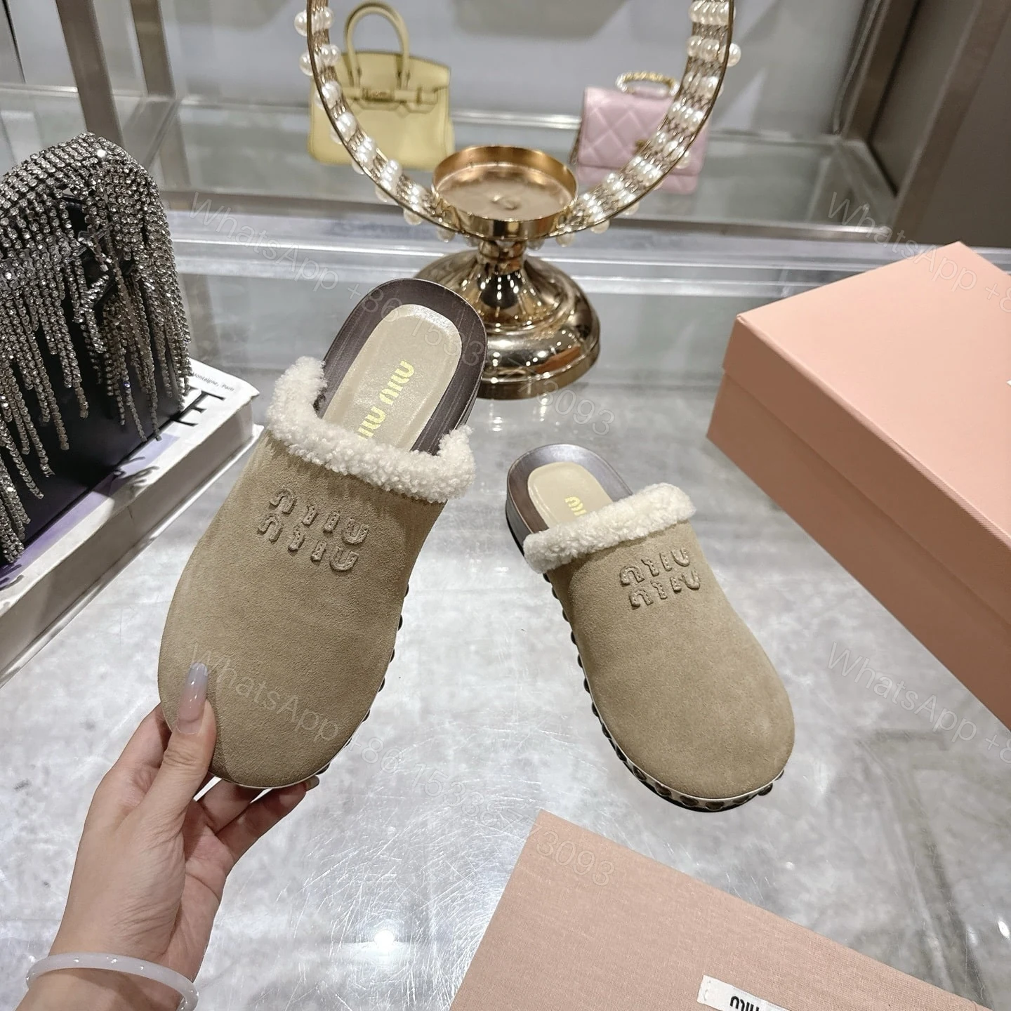 View 5 of MIUMIU SUEDE CLOGS BEIGE