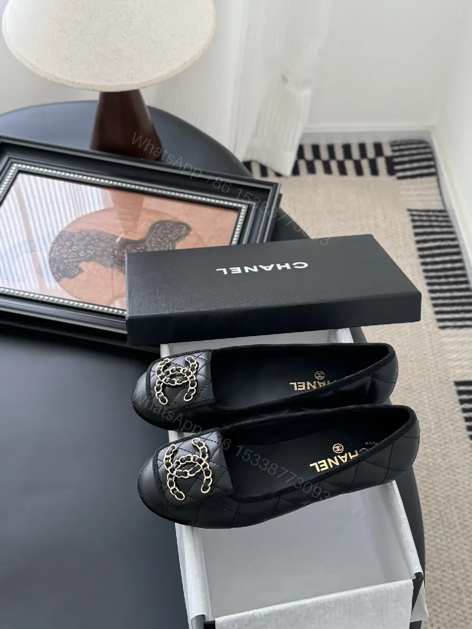 View 8 of Quilted Black Leather Slip-Ons with Gold Hardware Comfort Shoes