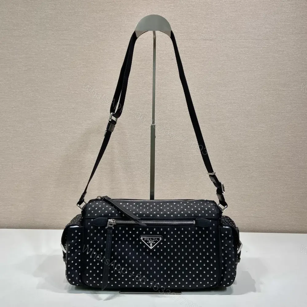 View 3 of 高仿Prada*RE-Nylon系列1BC236鉚釘斜挎包黑色免檢版