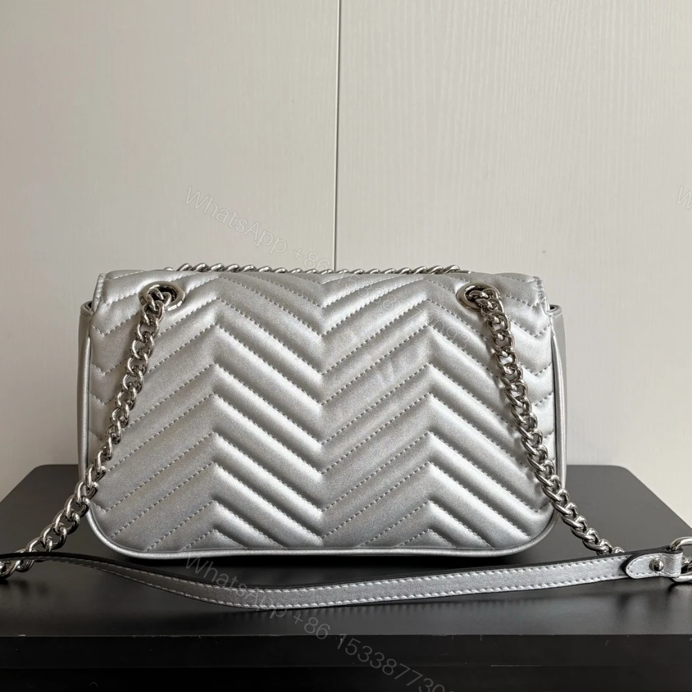 View 3 of Gucci Gg Marmont Medium Shoulder Bag Metallic Silver 26Cm
