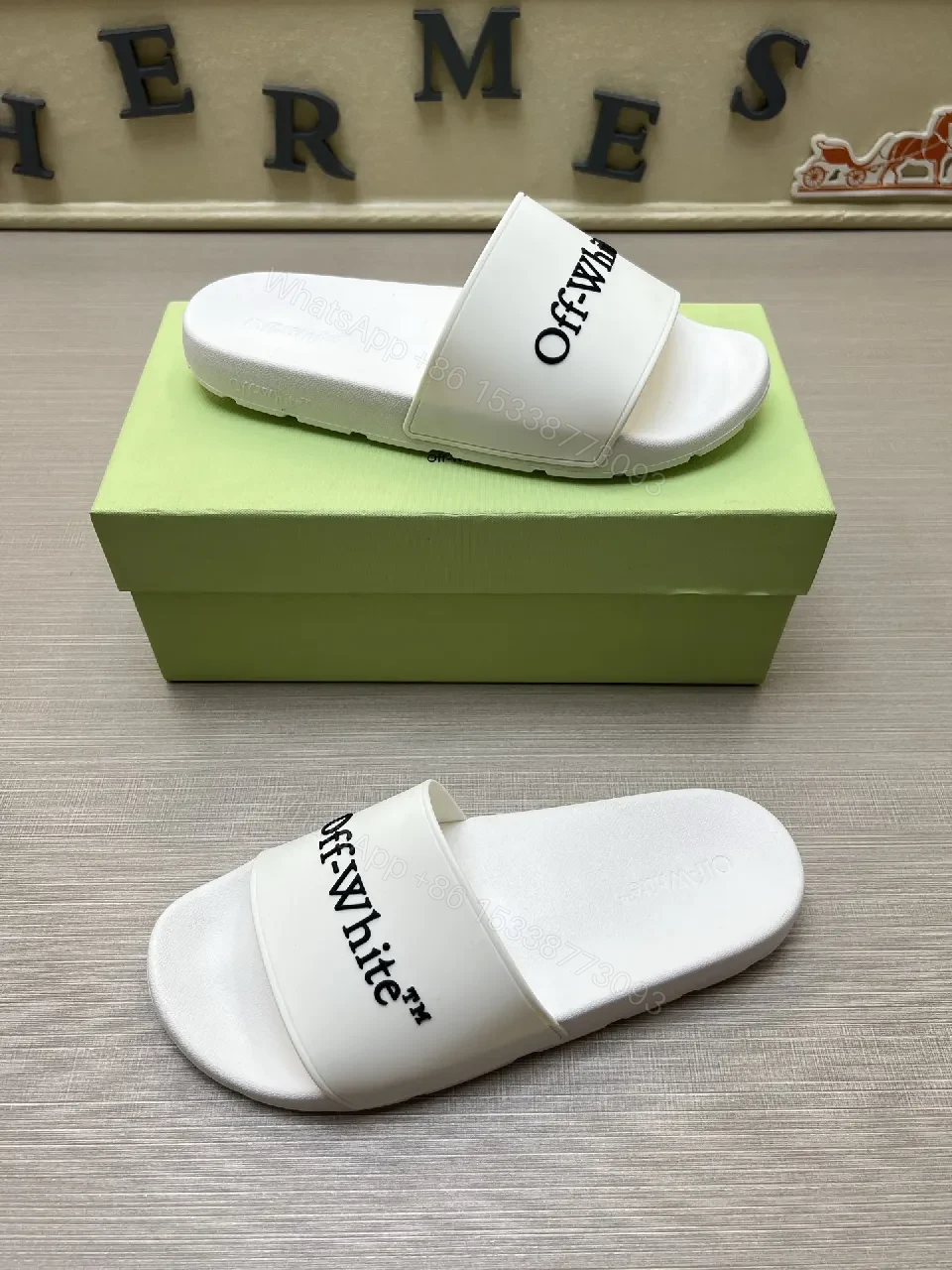 View 3 of Textured White Slip-Ons: Bold Strap Designer-Influenced Slides
