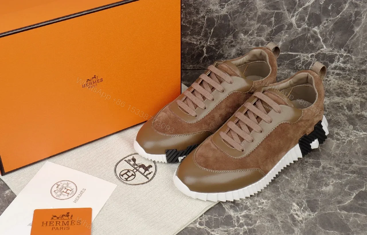 Brown Leather & Suede Runner Shoes: Modern Cushioned Comfort — view 1