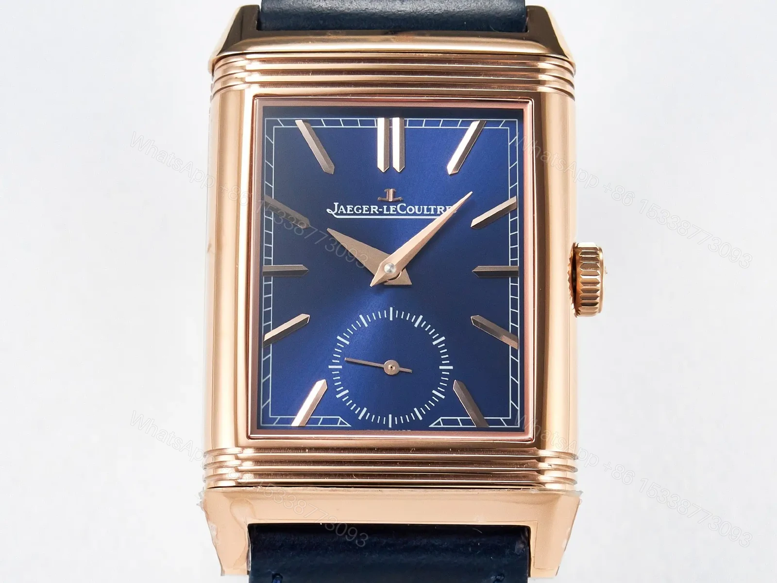 View 2 of Reverso Tribute Duoface Small Seconds RG MGF Best Edition Blue Dial on Blue Leather Strap A854A