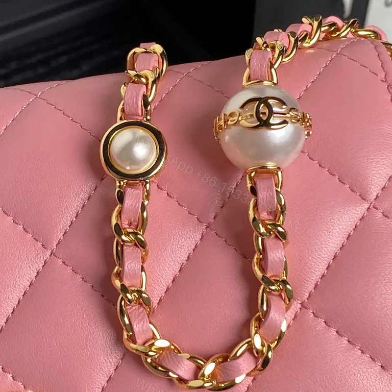 View 8 of Chic Pink Quilted Satchel with Gold Chain