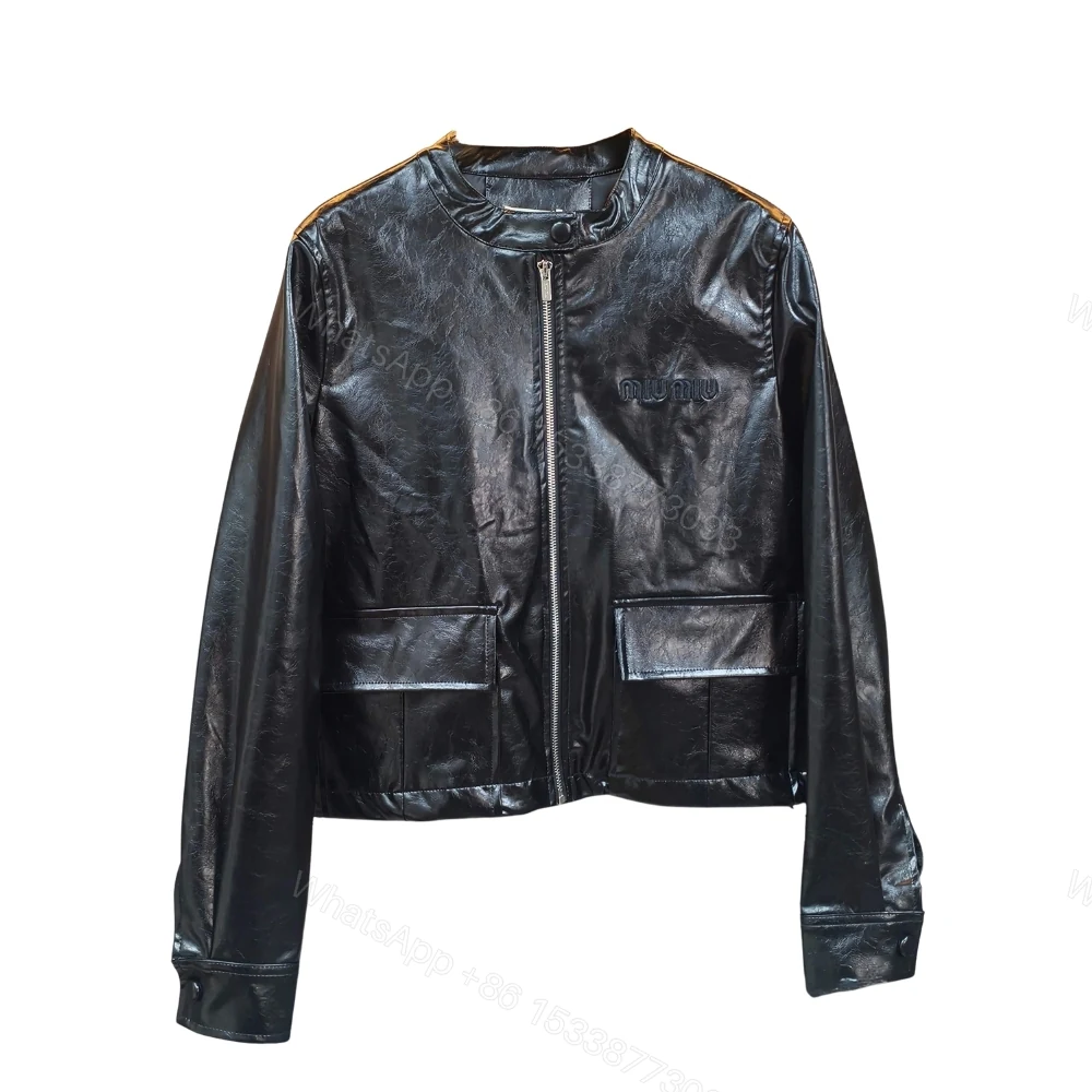 Miumiu Crop Top Jacket Black Leather — view 1