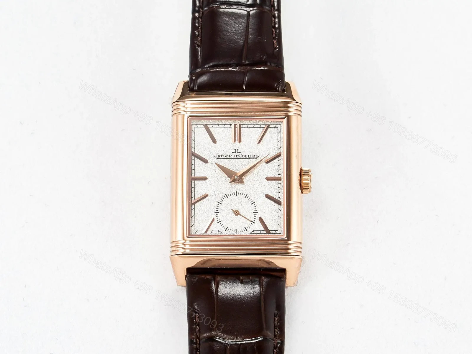 View 18 of Reverso Tribute Duoface Small Seconds RG MGF Best Edition White Spray Paint Dial on Black Leather Strap A854A