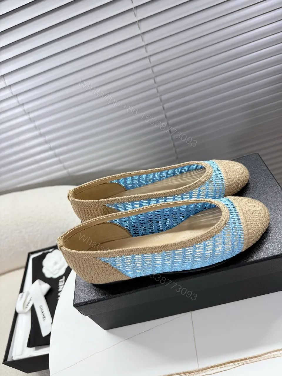 View 4 of Textured Denim Espadrille Flats with Jute Accents, Casual Luxe Flat