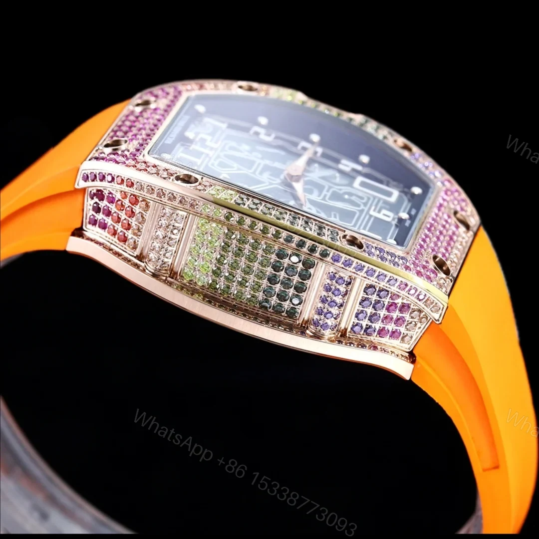 View 5 of Richard Mille RM67-01 Automatic Ultra Thin Skeleton Watch 38/48MM Barrel Case Orange Strap Digital Hour Markers Premium EditionRM67-01-UT-ORG-DM48