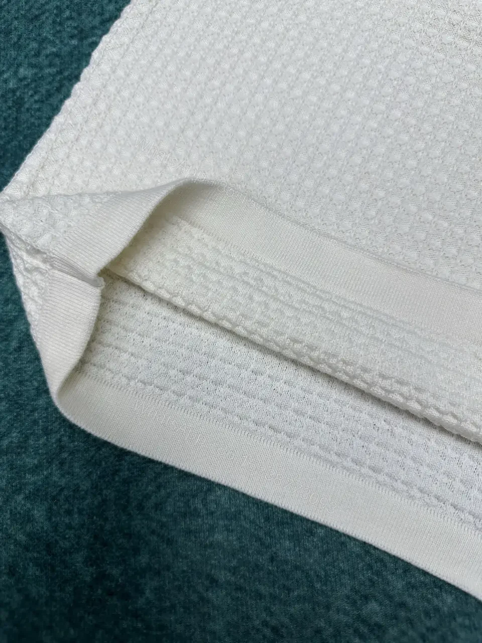 View 7 of Off-White Shirt Textured Weave Navy Piping Pocket Logo Button-Up