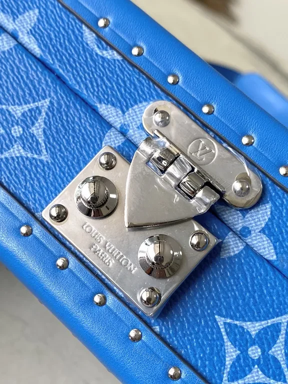 View 3 of Electric Blue LV-Style Box Bag: Structured Luxury Holdall
