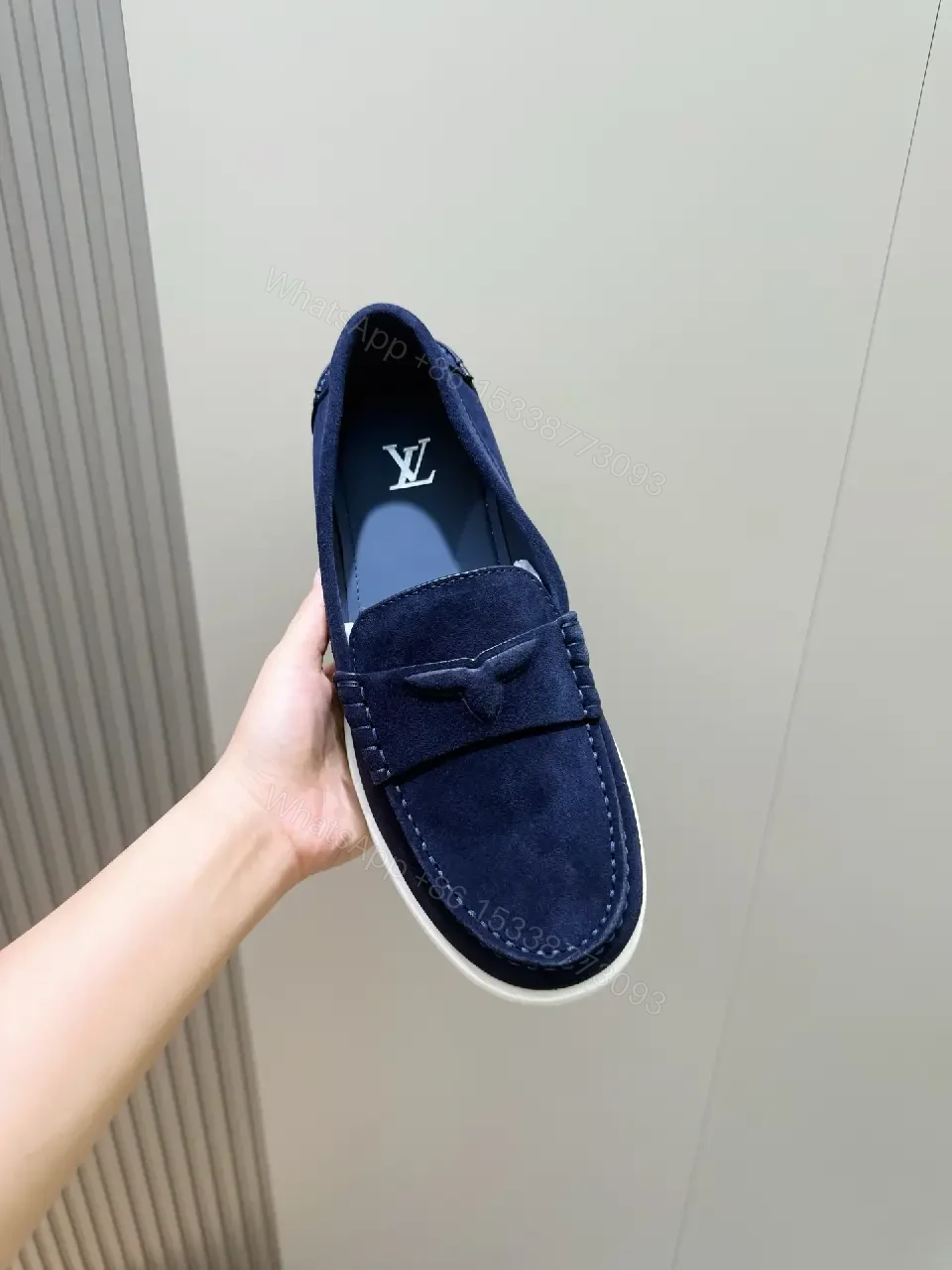 View 10 of Navy suede loafers with white sole for luxury everyday wear